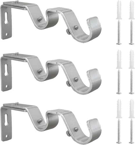 Vista 11 de Soporte de barra de cortina doble resistente, 3 soportes ajustables para barras de 3/4 y 5/8 pulgadas (negro)