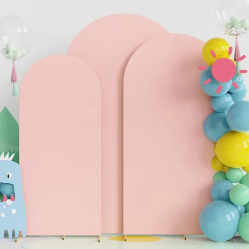 Vista 6 de Fomcet - Cubierta de arco de fondo beige para arco de 7.2 pies, 6 pies Set of 2 Spandex Backdrop Arch Covers Fitted Round Top 2-Sided Fabric for