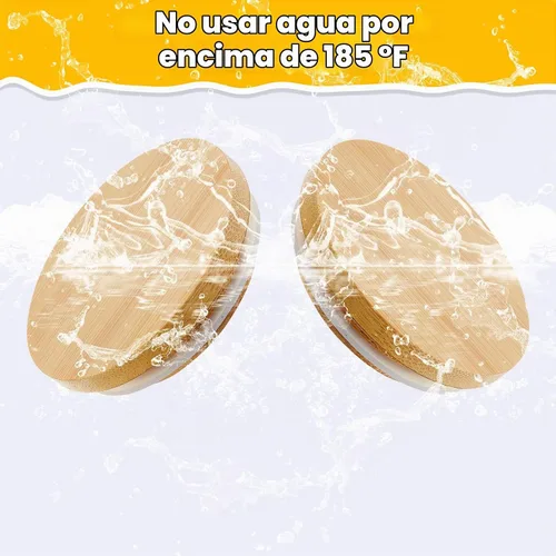 Vista 3 de Juego de tapas para tarros de yogur Sawysine, reutilizables, de bambú y madera, redondas, con anillos de sellado de silicona, compatibles con tarros