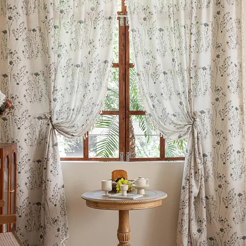 Vista 73 de Cortinas florales de granja semiopacas para sala de estar, de 63 pulgadas de largo, mezcla de lino y algodón, paneles de cortina de ventana cortos