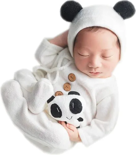 Vista 7 de Vemonllas Conjunto de accesorios de fotografía para recién nacidos, sombrero y mameluco Bebe Reborn, accesorios para fotos, estudio de fotos, ropa