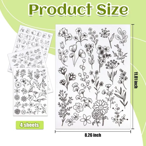 Vista 2 de 4 hojas de patrones de bordado para pegar y puntar, papel estabilizador de bordado soluble en agua de 8.5 x 11 pulgadas, estabilizadores de costura