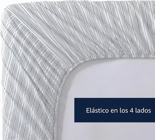 Vista 5 de Nautica - Sábana bajera ajustable tamaño individual, ropa de cama de percal Beaux Stripe Azul