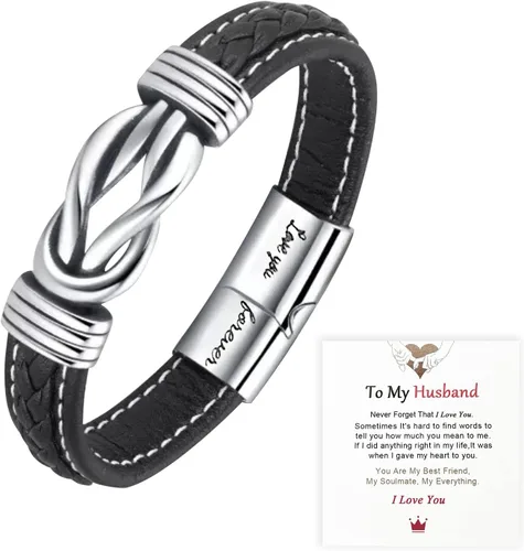 Vista 8 de Relleno de Regalo para Adolescentes Hijo/Nieto Regalo para Chicos Teens Pulsera de Cuero para Hombres, “Te Amo Para Siempre”Pulsera de Hombre