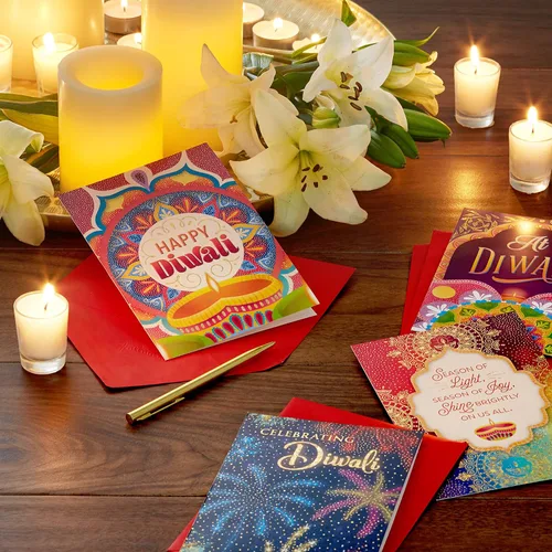 Vista 2 de Hallmark Golden Thread Diwali - Surtido de tarjetas Happy Diwali (16 tarjetas con sobres)
