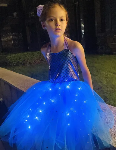 Vista 3 de KAKALVER Mermaid Costume for Girls Mermaid Dress LED Light Up for Mermaid Birthday Decorations Halloween Dress Up Gifts