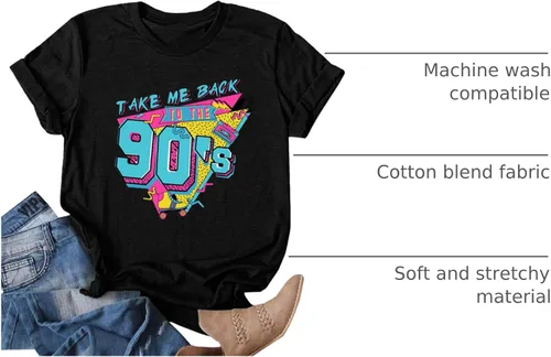 Vista 3 de Atuendo de los años 90 para mujer camiseta vintage de los años 80, camiseta casual de los años 90 y 80 para nostalgia