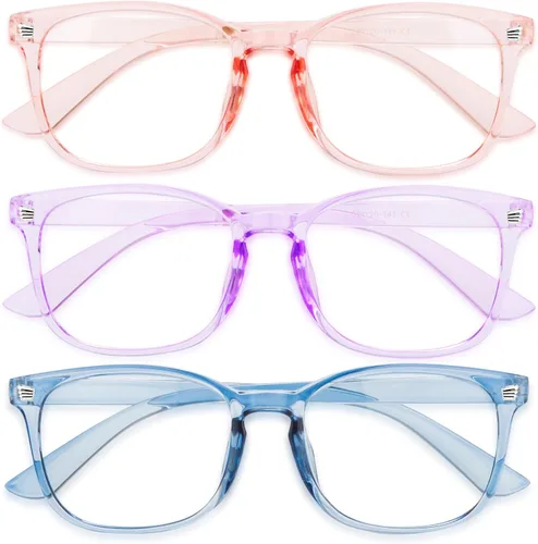 Vista 14 de Gaoye - Paquete de 3 anteojos de bloqueo de luz azul, falsos, cuadrados, de moda, anti rayos UV, para computadora, juegos, para mujeres/hombres