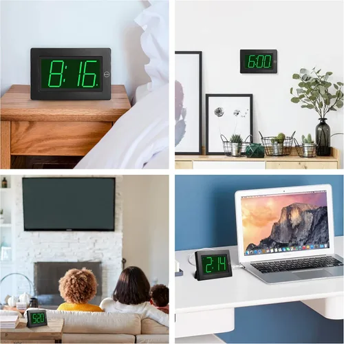 Vista 7 de KWANWA Reloj Despertador, Reloj de Pared, Reloj Digital, Pantalla LED de 3 Pulgadas, Funciona con Pilas, Brillo Ajustable, Modo Nocturno Automático