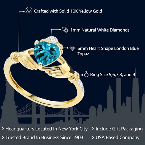 Vista 30 de Gem Stone King Anillo de compromiso claddagh celta irlandés de oro amarillo de 10 quilates con piedra preciosa en forma de corazón de 0.236 in