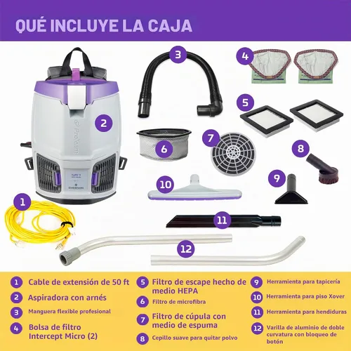 Vista 11 de ProTeam GoFit 3 Aspiradora de Mochila Comercial con Kit de Herramientas de Vara de Dos Piezas Multisuperficie Xover, 3 cuartos de galón, Con Cable