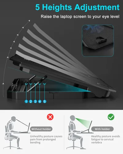 Vista 3 de KeiBn Almohadilla de enfriamiento para laptop, enfriador de laptop para juegos, 2 ventiladores para portátiles de 10 a 15.6 pulgadas, 5 soportes