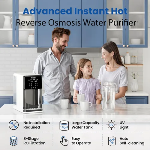 Vista 2 de Sistema de filtro de agua de ósmosis inversa UV para mostrador, sistema RO caliente, purificador de agua de 8 etapas, tanque de agua grande de 7L
