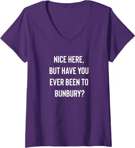 Vista 8 de Camiseta con cuello en V Nice Here But Have You Ever Been To Bunbury, Negro
