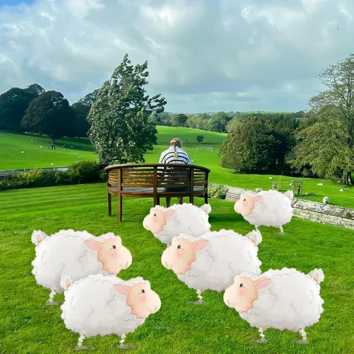 Vista 5 de 6 globos de animales de granja que camina de ovejas blancas para niños, fiesta de cumpleaños, decoración temática de granja