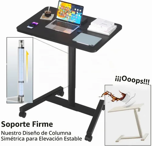 Vista 6 de Escritorio móvil de pie de 28 pulgadas, escritorio ajustable para computadora, escritorio de pie portátil con ruedas bloqueables, mesa rodante
