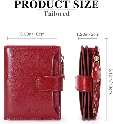 Vista 3 de FALAN MULE - Cartera de cuero auténtico para mujer, pequeña, plegable y compacta, con bloqueo de interferencia de radiofrecuencia (RFID)