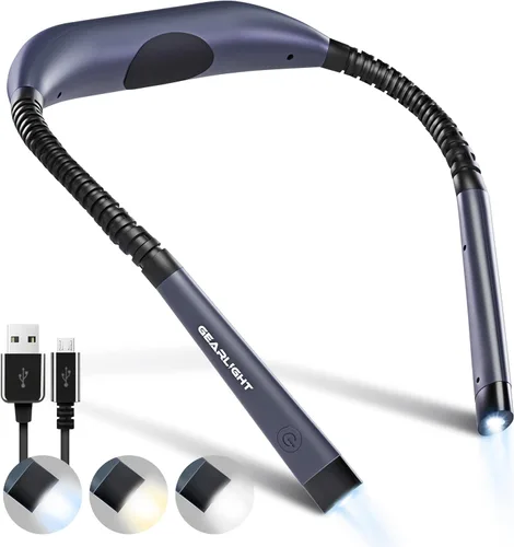 Vista 10 de GearLight Luz de libro recargable para leer en la cama – Lámpara LED con clip manos libres con 3 modos de luz, brillo ajustable, luz de lectura