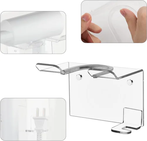 Vista 3 de Cosmos Soporte para secador de pelo de montaje en pared, estante de almacenamiento de acrílico para secador de pelo, organizador de almacenamiento