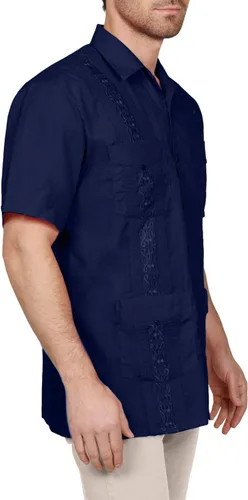 Vista 2 de NE PEOPLE Camisa de manga corta con botones de guayabera cubana para hombre, S-4XL