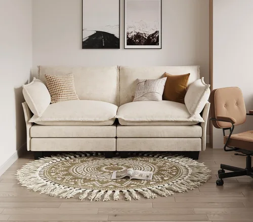 Vista 26 de KKL Sofá Cama Seccional Modular, Sofá Cama Convertible Seccional en Forma de L de 4 Plazas con Otomana, Sofá Nube de Chenilla Seccional para Sala