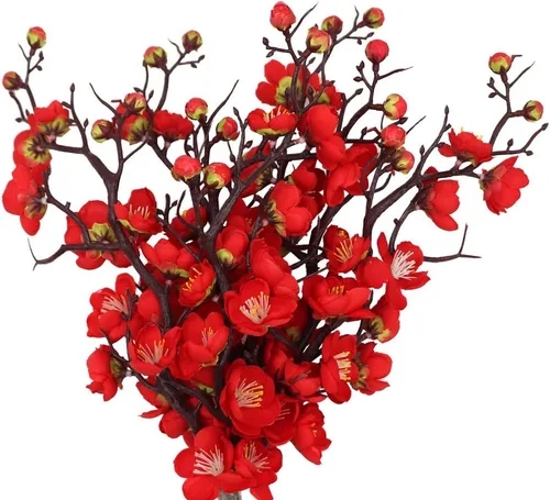 Vista 10 de MINYULUA 6 piezas de flores artificiales de flor de ciruelo rosa