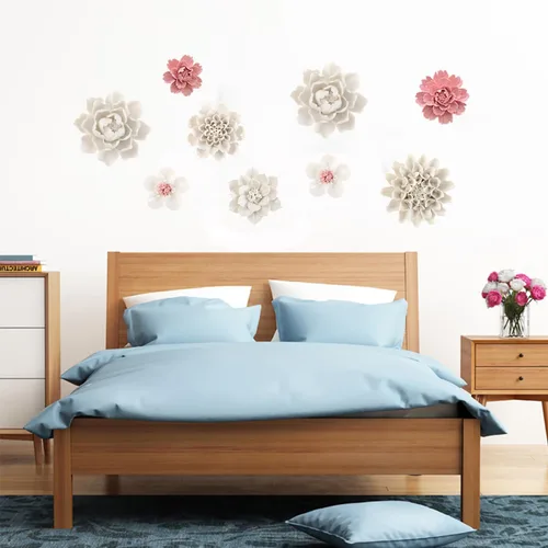Vista 5 de Flor artificial de peonía de cerámica para decoración de pared, hecha a mano, arte 3D para sala de estar, hogar, pasillo, dormitorio, cocina