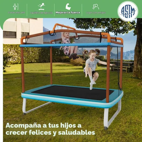 Vista 8 de Giantex - Cama elástica de 6 pies rectangular con columpio, cama elástica mini para niños aprobada por ASTM con red, barra horizontal, cierres