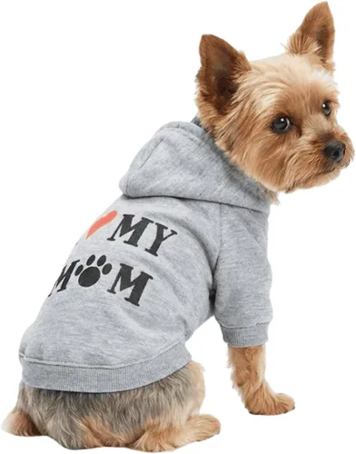 Vista 6 de Camiseta para mascotas con texto en inglés "I Love My Mom", para perros pequeños, XS, azul
