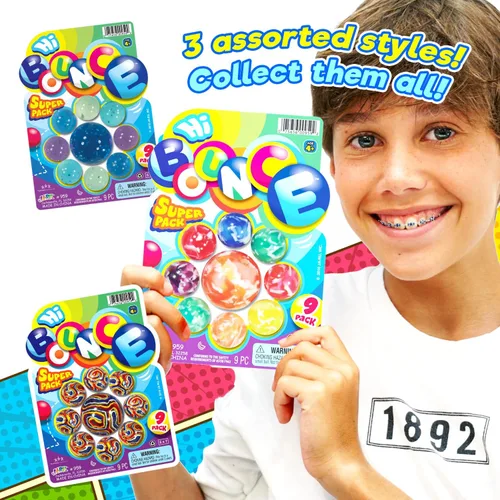 Vista 2 de 2CHILL Hi Bounce - Pelotas pequeñas con rebote para niños, estilos surtidos (2 paquetes, 18 bolas en total) – Pelotas de goma coloridas de 1-1.75