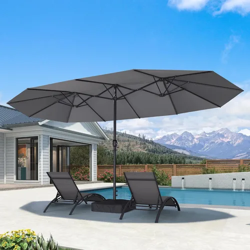 Vista 79 de PURPLE LEAF - Sombrilla de mercado de patio de 13 pies con base rectangular doble cara, sombrilla de mesa para exteriores con manivela, 12 varillas