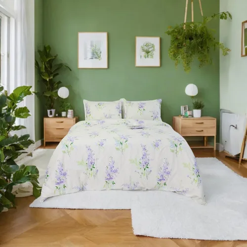 Vista 19 de Helthep Funda de edredón floral tamaño Twin, 100% algodón, con estampado de flores rosas, funda de edredón vintage botánica con hojas verdes, funda