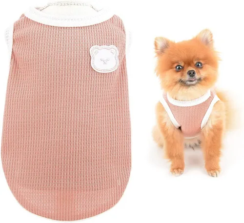 Vista 9 de SMALLLEE_LUCKY_STORE Linda camiseta de punto gofre con oso para cachorros, para perros pequeños, medianos, gatos, niños y niñas, camiseta elástica