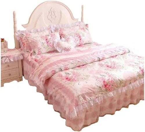 Vista 10 de FADFAY, Juego de ropa de cama romántica con estampado de flores, juego de cama rural rústico, funda de edredón con volantes de encaje de princesa