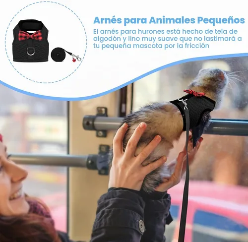 Vista 4 de Arnés y correa para animales pequeños, arnés de hurón sin tirones de malla Negro
