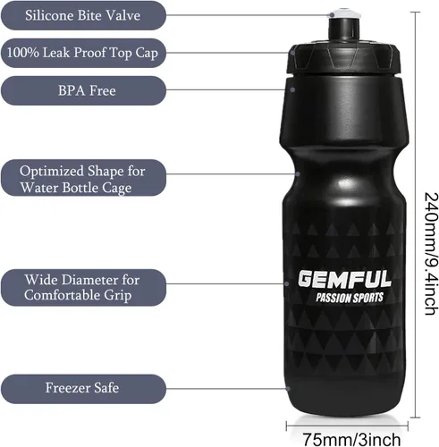 Vista 2 de GEMFUL Botella de agua para bicicleta sin BPA, 25.4 fl oz, paquete de 2