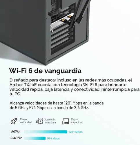 Vista 2 de TP-Link Tarjeta WiFi 6 PCIe para PC de Escritorio AX1800 (Archer TX20E), Bluetooth 5.2, WPA3, adaptador inalámbrico de doble banda 802.11ax