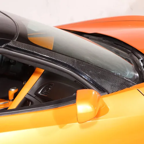 Vista 4 de Cubierta para parabrisas delantero compatible con Corvette C7 Stingray 2014-2019 de fibra de carbono suave, 2 piezas, accesorios de moldura