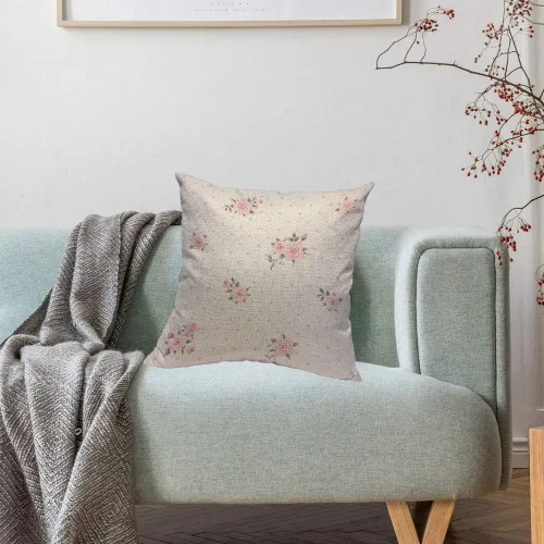 Vista 4 de HOSNYE - Fundas de cojín decorativas con estampado de lunares florales de fondo, estilo shabby chic con rosas rosadas, de algodón y lino, para sofá