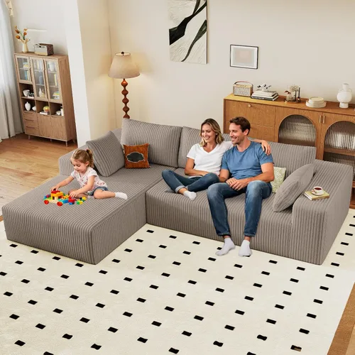 Vista 43 de Sofá modular de 96 pulgadas en forma de L, sofá modular de 3 asientos, sofá modular de pana de espuma viscoelástica sin hueso para sala de estar