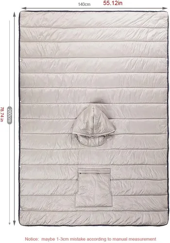 Vista 7 de Manta térmica con capucha acolchada y cálida, saco de dormir ligero para unisex, color beige, Beige