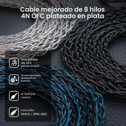 Vista 3 de KBEAR ST12 MAX - Cable IEM de 4.9 ft/4.92 pies, 8 hebras, 4N OFC, chapado en plata, cable de extensión de auriculares de 14 núcleos, cable