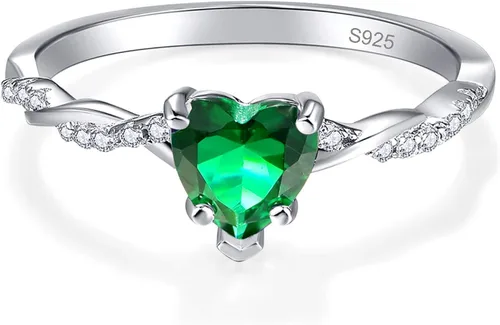 Vista 2 de BONLAVIE Anillo de compromiso de plata de ley 925 con forma de corazón de 1.25 quilates, con corte de corazón, esmeralda verde, anillo de compromiso