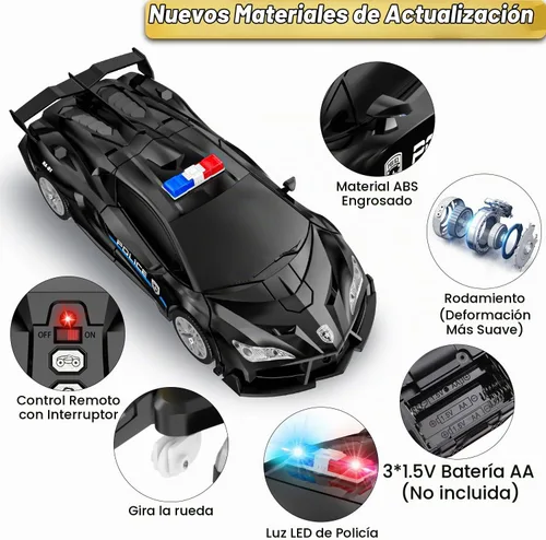 Vista 6 de Coche teledirigido, un botón transforma el coche de los juguetes con la Negro