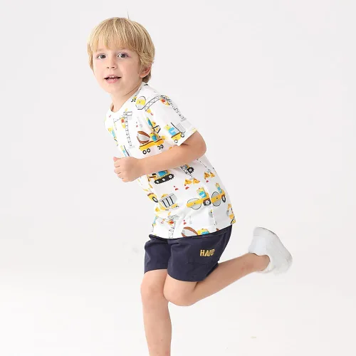 Vista 4 de GFQLONG Paquete de 3 camisetas de algodón de manga corta para bebés y niños pequeños, ropa con estampado de dinosaurios, conjunto
