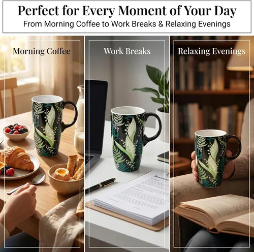 Vista 3 de Topadorn Taza de viaje de café de cerámica con caja de color y asa, taza de té de cerámica de 17 onzas para trabajo de oficina, tapa resistente a