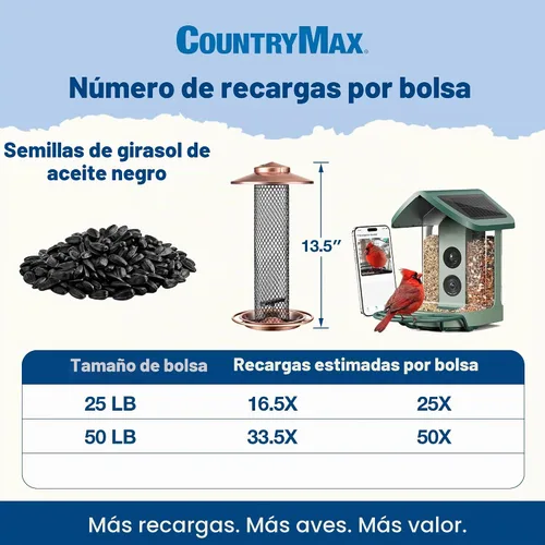 Vista 5 de CountryMax Backyard Seeds Semillas de Girasol de Aceite Negro para Aves Silvestres (50 Libras)