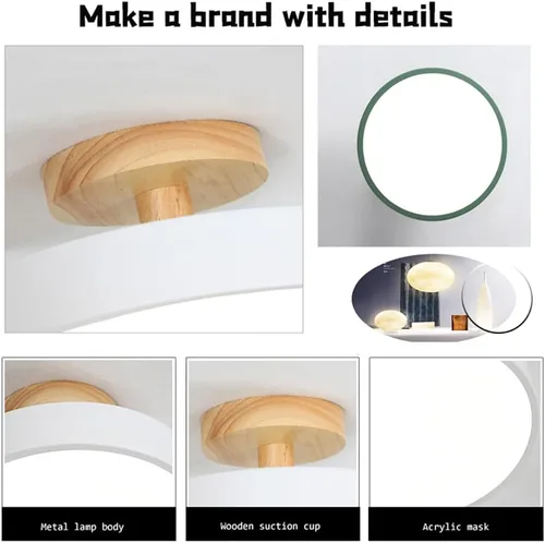 Vista 7 de Lámpara de techo LED regulable, lámpara de techo moderna de 9 pulgadas, montaje empotrado, de madera, de 12 W, lámpara blanca para sala de estar