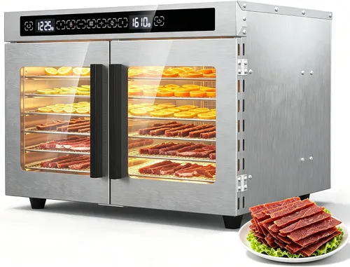 Vista 8 de Deshidratador de alimentos, 12 bandejas de acero inoxidable, control de Espacio de secado de 13.2 pies cuadrados, temporizador de 24 horas, panel