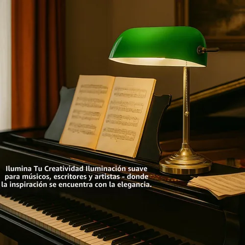 Vista 6 de LIGHTACCENTS Lámpara de escritorio estilo bancario tradicional con pantalla de vidrio verde y base de latón – Lámpara de escritorio clásica